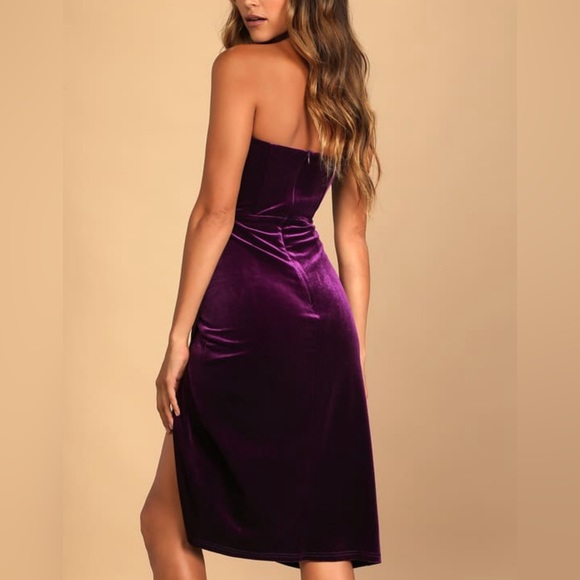 Lulus Strapless Velvet Dress size L dark purple - Picture 3 of 10